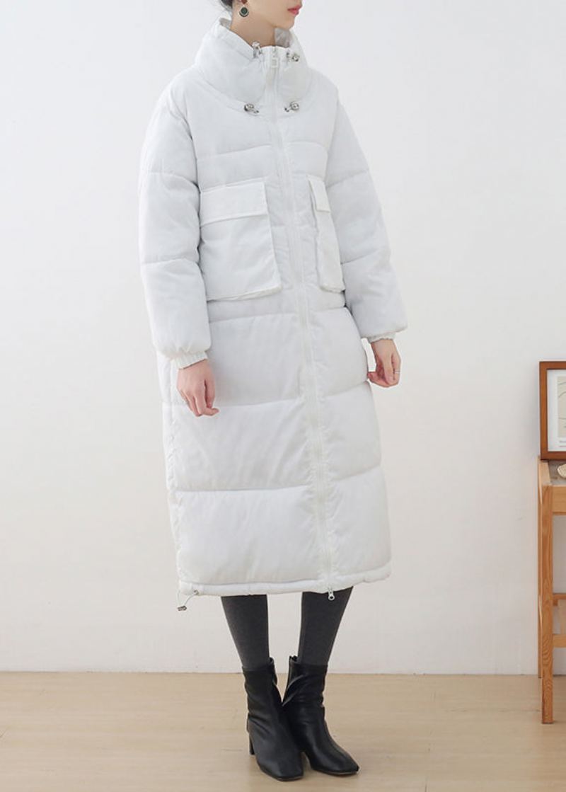 Parka Épaisse Blanche À Col Montant Et Fermeture Éclair Avec Cordon De Serrage Et Manches Longues - Blanc