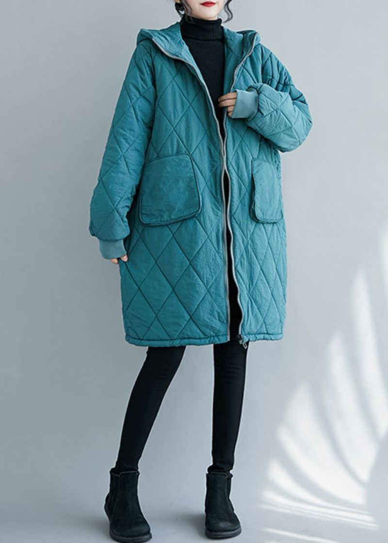 Parka Épaisse À Capuche Bleue Avec Poches Zippées Pour L'hiver