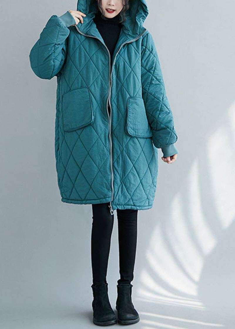 Parka Épaisse À Capuche Bleue Avec Poches Zippées Pour L'hiver - Bleu