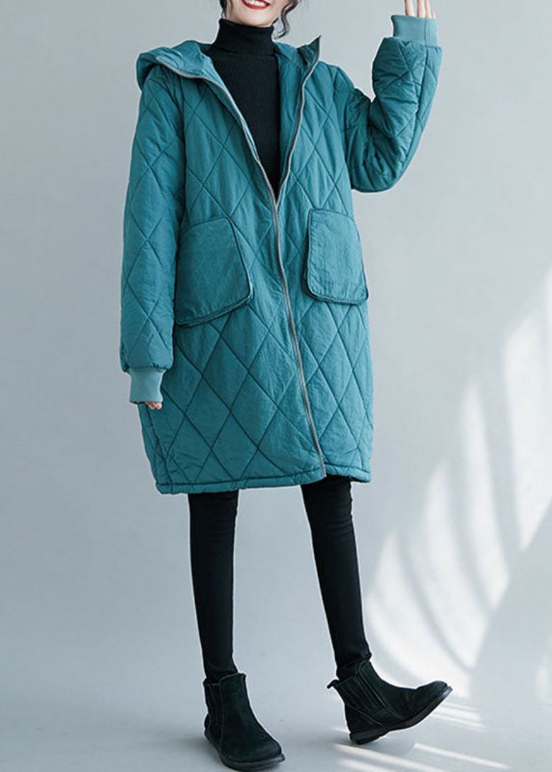 Parka Épaisse À Capuche Bleue Avec Poches Zippées Pour L'hiver - Bleu