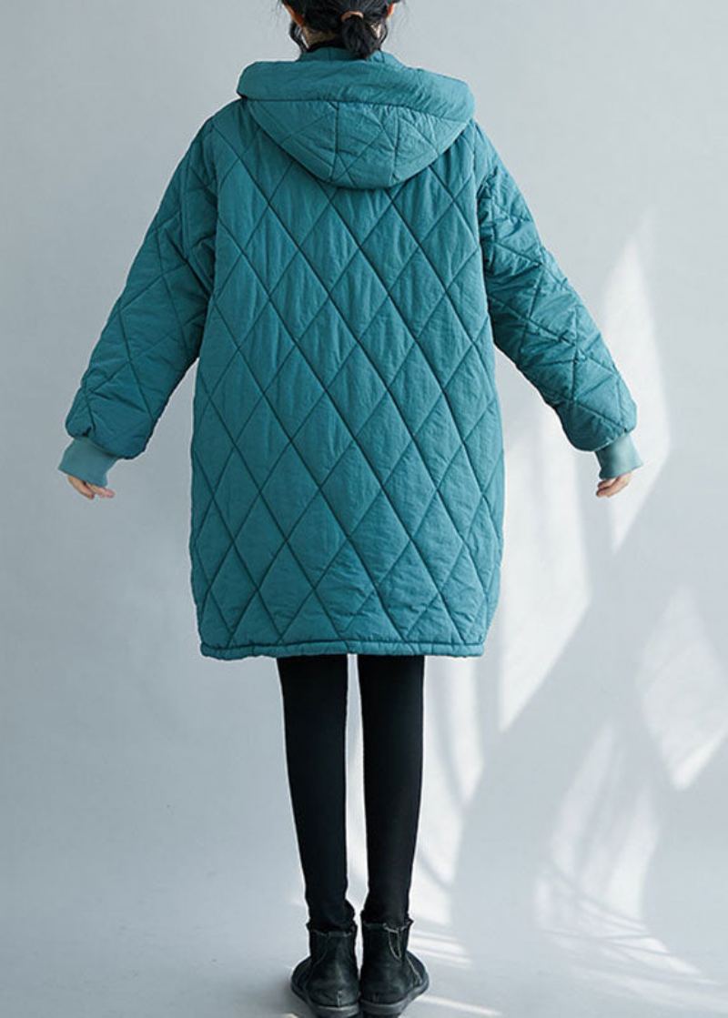 Parka Épaisse À Capuche Bleue Avec Poches Zippées Pour L'hiver - Bleu