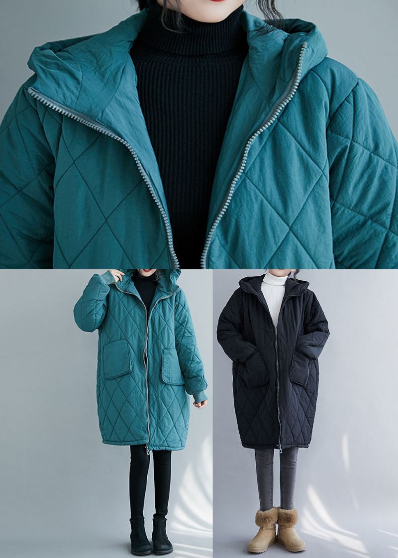 Parka Épaisse À Capuche Bleue Avec Poches Zippées Pour L'hiver - Bleu