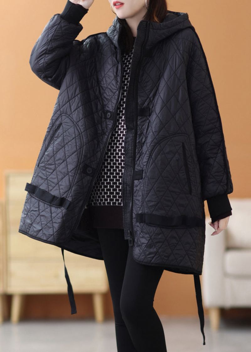 Parka Épaisse Noire En Patchwork Uni Avec Fermeture Éclair Et Manches Longues - Doudounes femmes