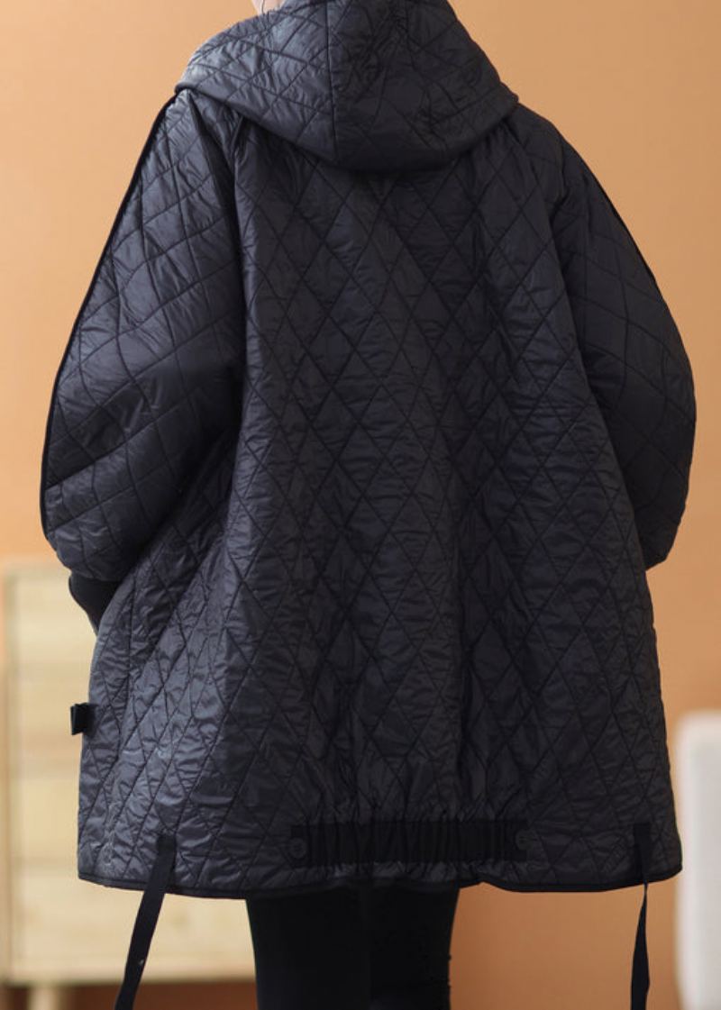 Parka Épaisse Noire En Patchwork Uni Avec Fermeture Éclair Et Manches Longues - Doudounes femmes