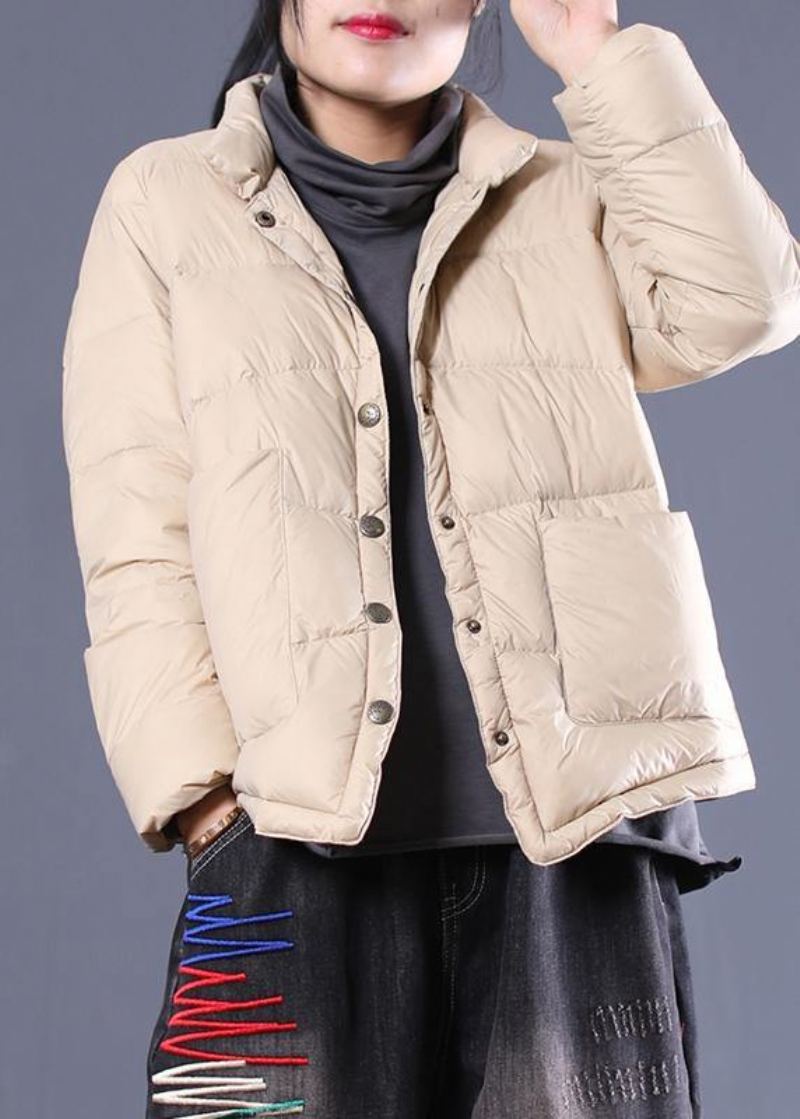 Parka Femme Fine Pardessus Beige Col Montant Manteau D'hiver Chaud