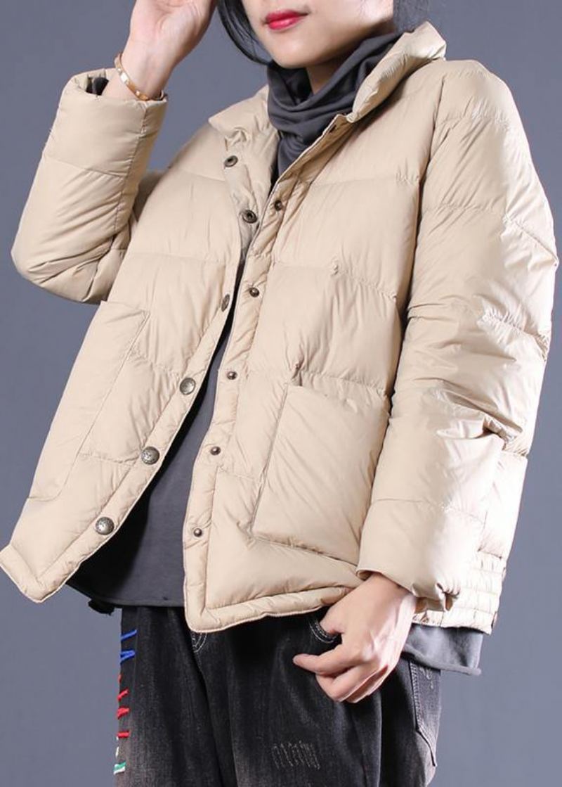 Parka Femme Fine Pardessus Beige Col Montant Manteau D'hiver Chaud - Doudounes femmes