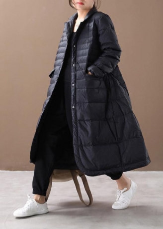 Parka Femme Tendance Grande Taille Manteaux Noir Poches Crantées Manteau En Duvet D'oie