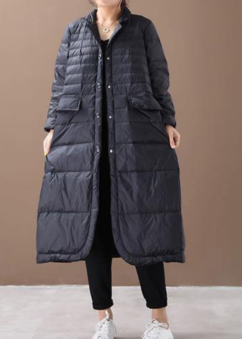 Parka Femme Tendance Grande Taille Manteaux Noir Poches Crantées Manteau En Duvet D'oie - Doudounes femmes