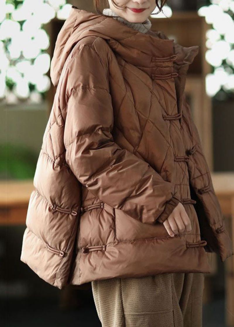 Parka Pour Femmes Remplie De Coton Fin Avec Poches À Capuche Chocolat Décontractées Hiver