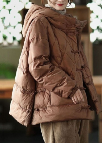 Parka Pour Femmes Remplie De Coton Fin Avec Poches À Capuche Chocolat Décontractées Hiver