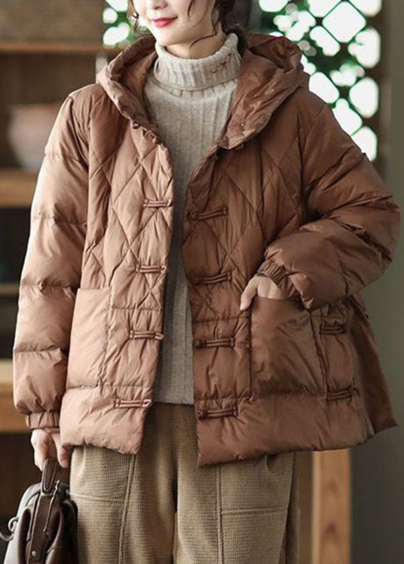 Parka Pour Femmes Remplie De Coton Fin Avec Poches À Capuche Chocolat Décontractées Hiver - Doudounes femmes