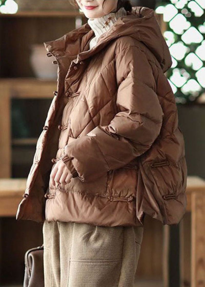 Parka Pour Femmes Remplie De Coton Fin Avec Poches À Capuche Chocolat Décontractées Hiver - Doudounes femmes