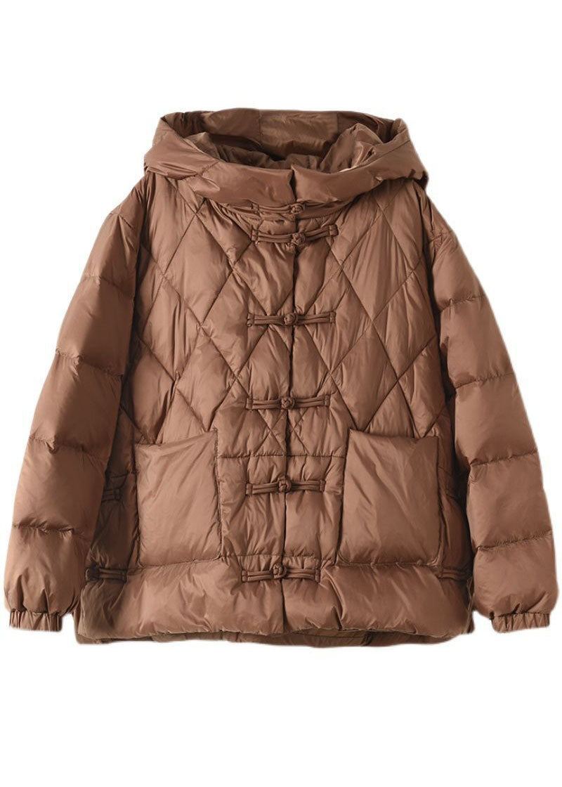 Parka Pour Femmes Remplie De Coton Fin Avec Poches À Capuche Chocolat Décontractées Hiver - Doudounes femmes