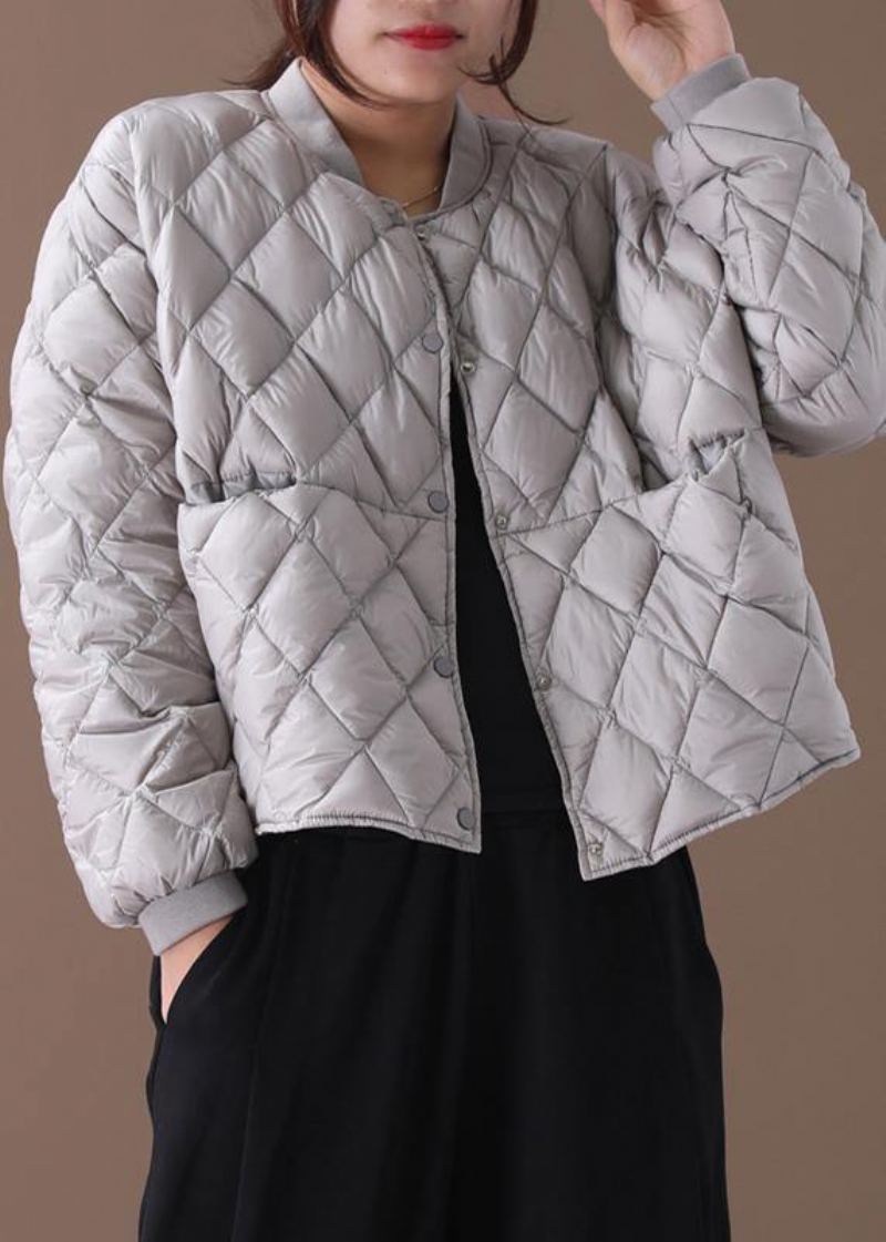 Parka Fine Grande Taille Pour Femme Vêtements D'extérieur D'hiver Col Montant Gris Manteau Chaud Géométrique