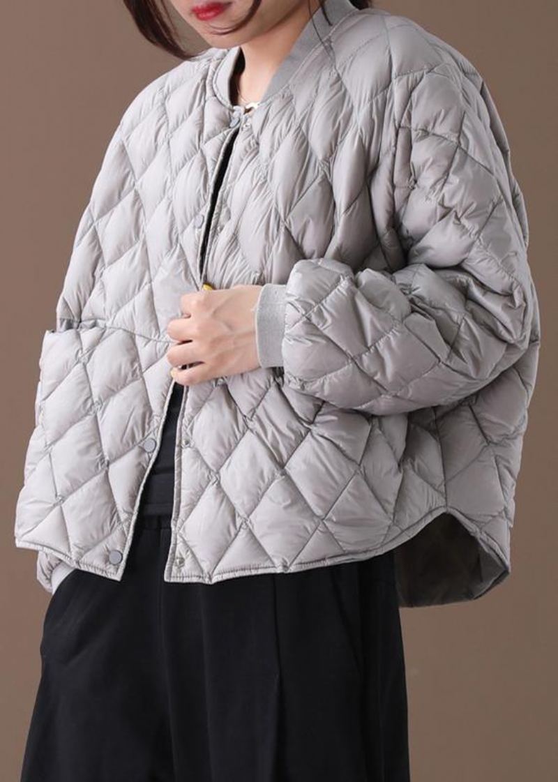 Parka Fine Grande Taille Pour Femme Vêtements D'extérieur D'hiver Col Montant Gris Manteau Chaud Géométrique - Doudounes femmes