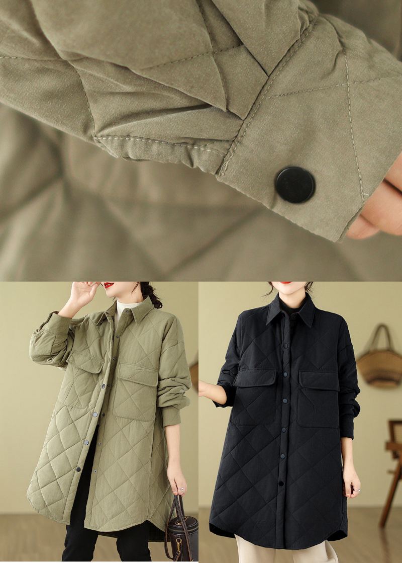 Parka Garnie De Coton Fin Vert Armée Poches Surdimensionnées Hiver - Doudounes femmes