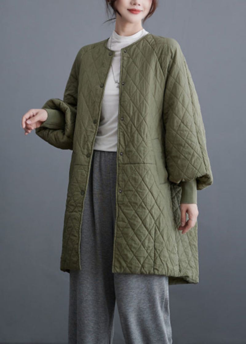 Parka Garnie De Coton Vert Olive De Grande Taille Avec Poches Boutonnées Et Manches Chauve-souris - Doudounes femmes