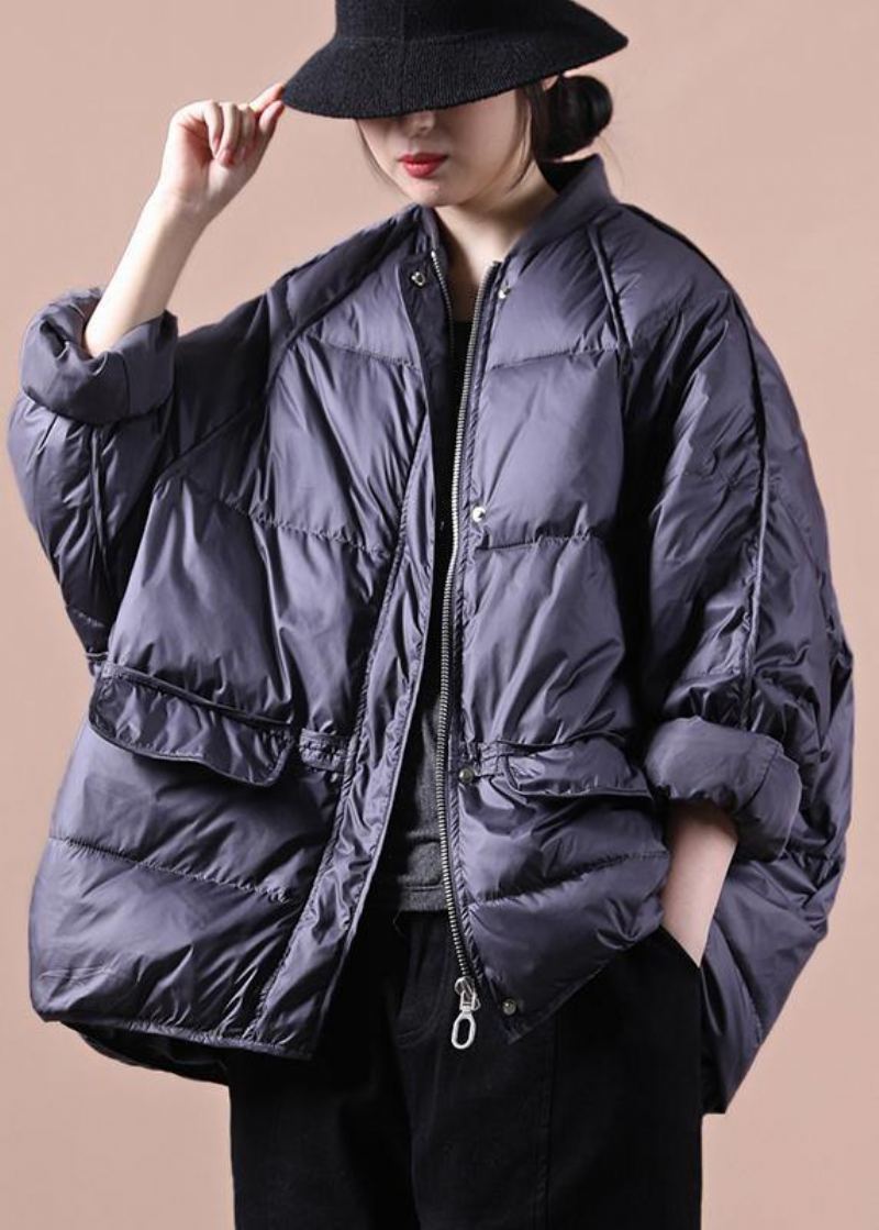 Parka Grande Taille Pour Femme Manteaux Violet Gris Poches Zippées Manteau D'hiver Chaud