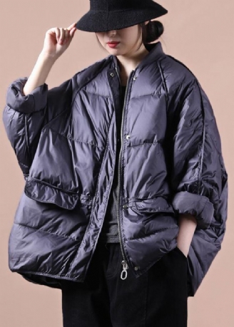 Parka Grande Taille Pour Femme Manteaux Violet Gris Poches Zippées Manteau D'hiver Chaud