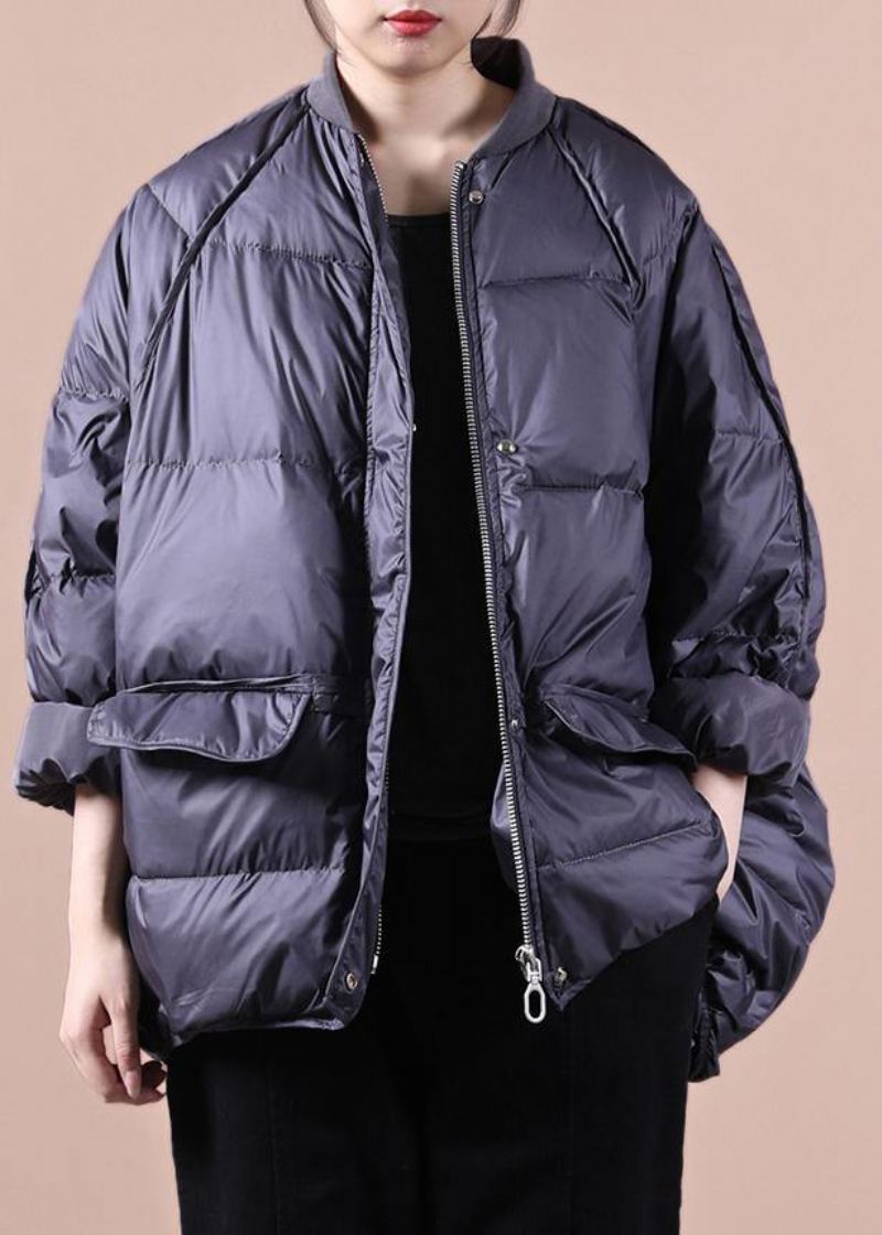 Parka Grande Taille Pour Femme Manteaux Violet Gris Poches Zippées Manteau D'hiver Chaud - Doudounes femmes