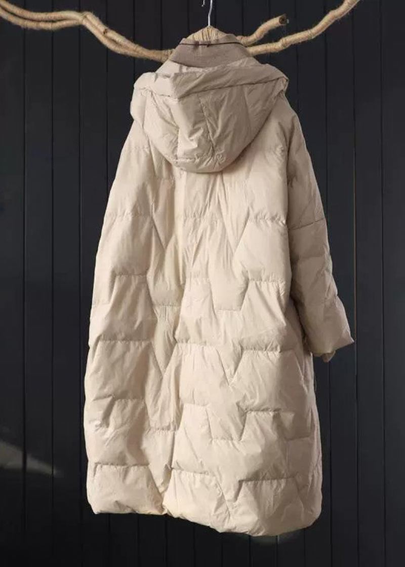 Parka D'hiver Beige À Capuche Avec Poches En Coton Fin Grande Taille - Doudounes femmes