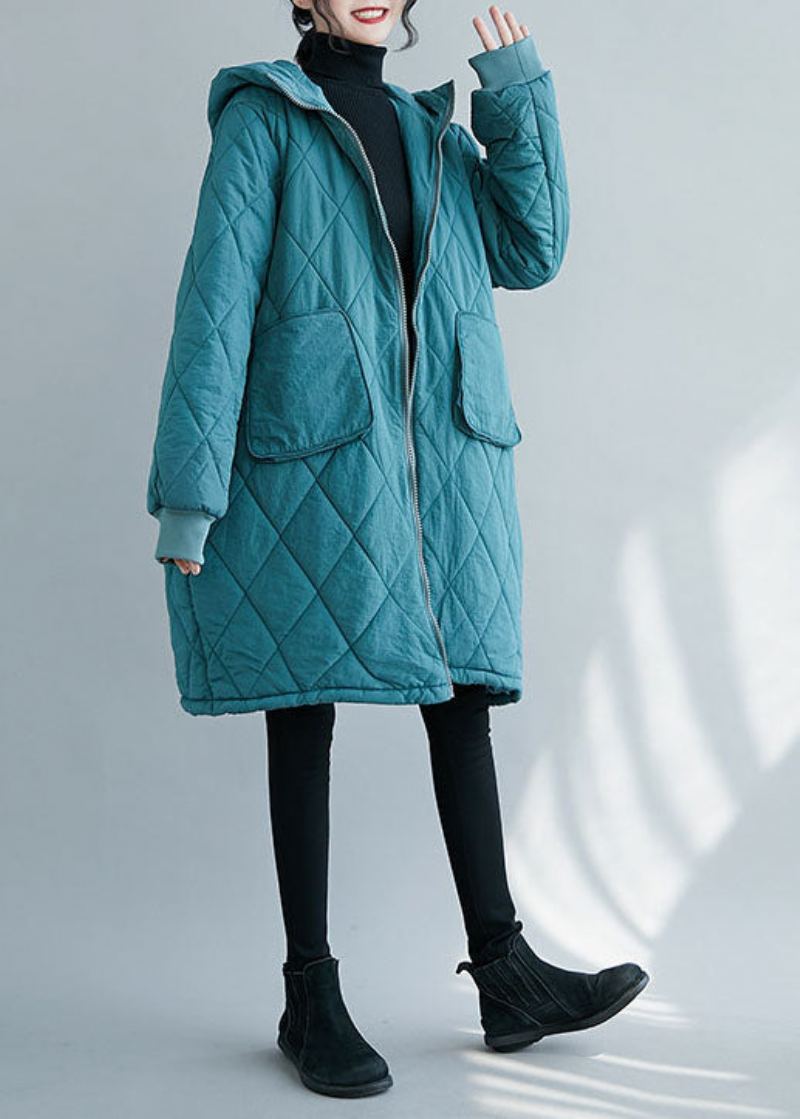 Parka D'hiver Bleue Élégante En Coton Fin Épais Avec Fermeture Éclair - Bleu