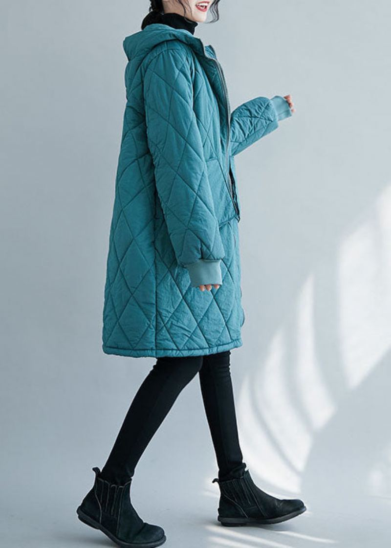 Parka D'hiver Bleue Élégante En Coton Fin Épais Avec Fermeture Éclair - Bleu