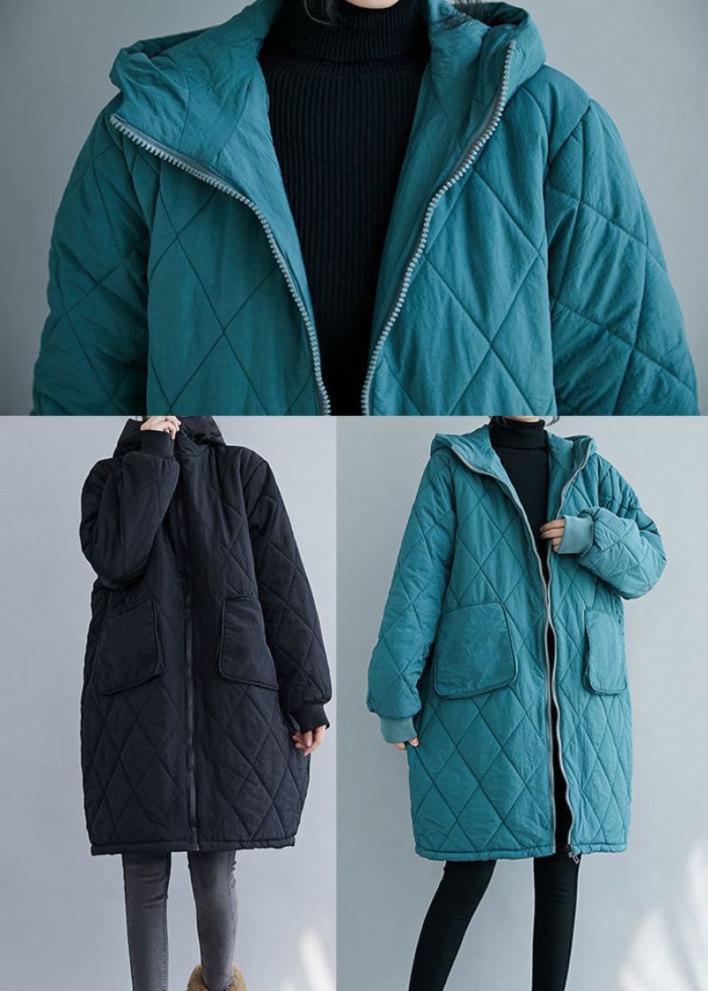 Parka D'hiver Bleue Élégante En Coton Fin Épais Avec Fermeture Éclair - Bleu