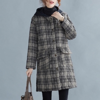 Parka D'hiver À Carreaux Gris Pour Femme Manteau Surdimensionné Avec Poches À Capuche Et Neige