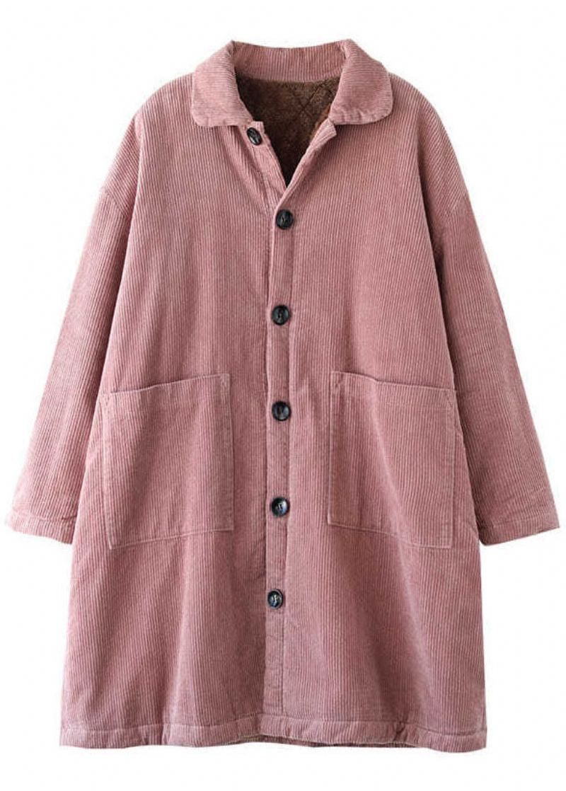 Parka D'hiver En Coton Fin Avec Poches Boutonnées Roses Élégantes - Rose