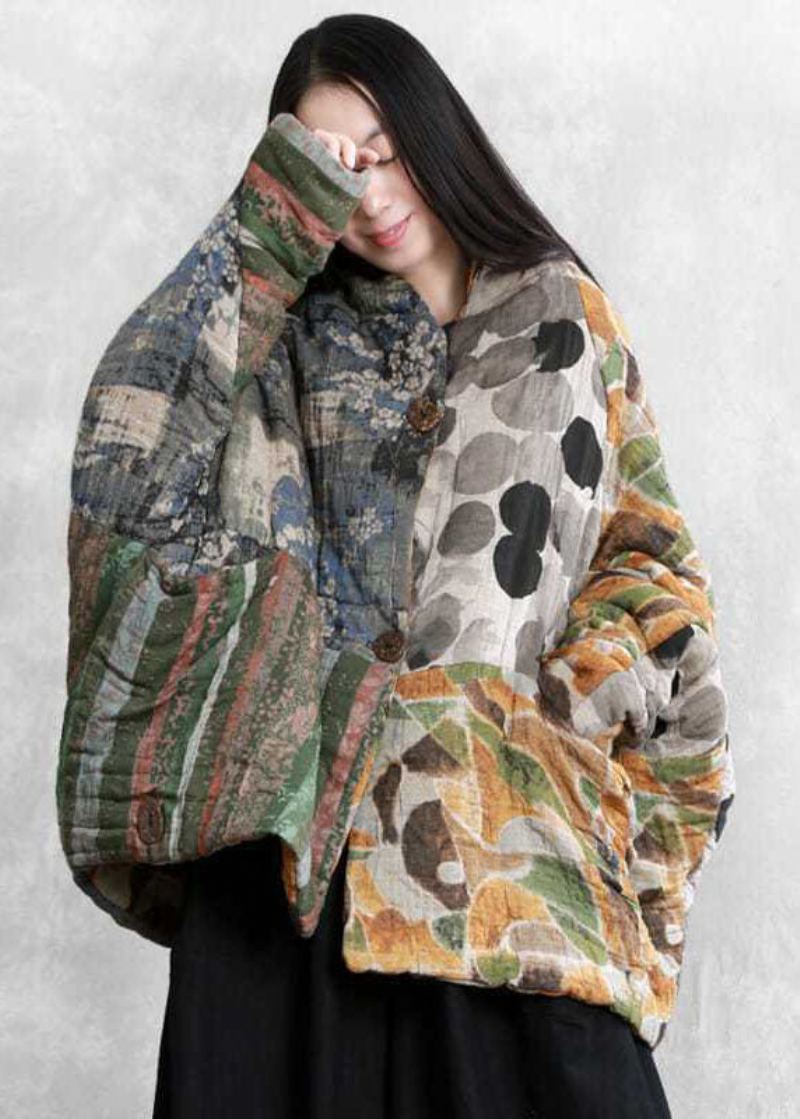 Parka D'hiver En Coton Fin Imprimé Patchwork Surdimensionné Color Block Italien