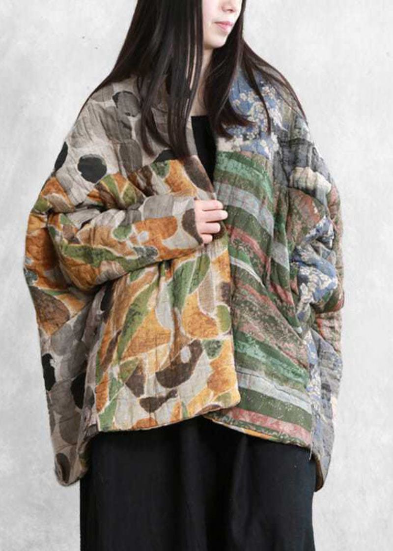 Parka D'hiver En Coton Fin Imprimé Patchwork Surdimensionné Color Block Italien - Doudounes femmes