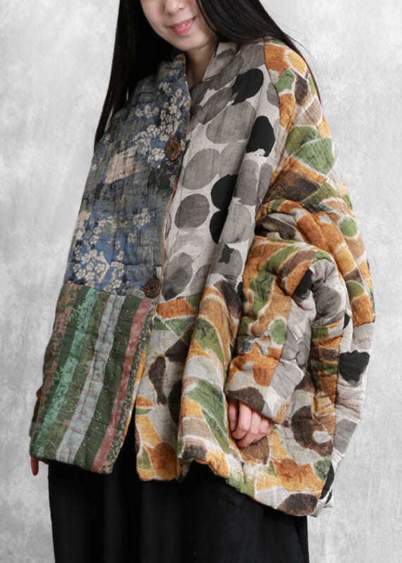 Parka D'hiver En Coton Fin Imprimé Patchwork Surdimensionné Color Block Italien - Doudounes femmes