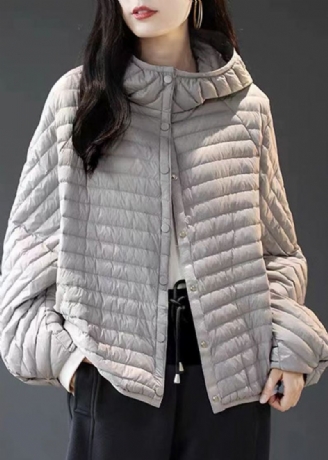 Parka D'hiver En Coton Fin À Rayures Grises De Grande Taille