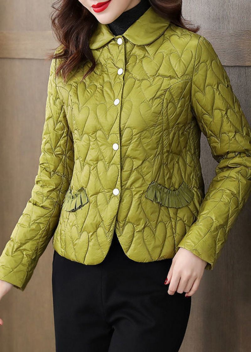 Parka D'hiver Pour Femmes En Coton Fin À Volants Vert Herbe Décontracté Patchwork Rempli De Fin