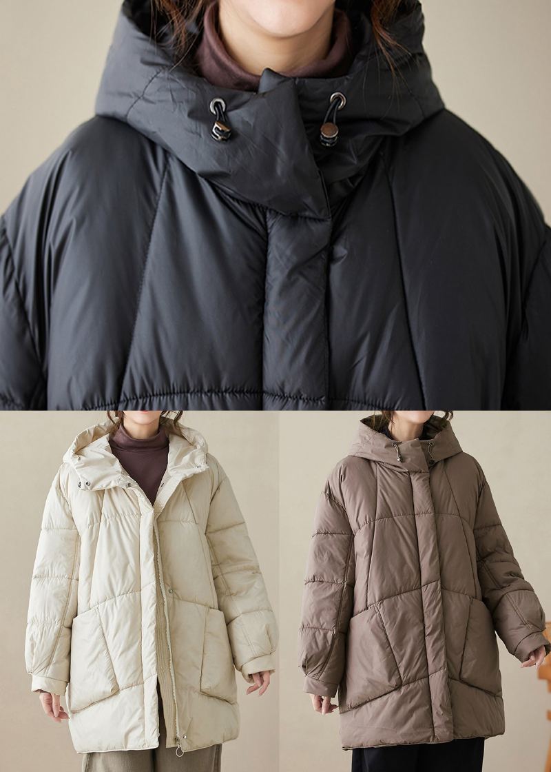 Parka D'hiver Pour Femmes Remplie De Coton Fin Avec Poches À Capuche Noires De Grande Taille - Doudounes femmes