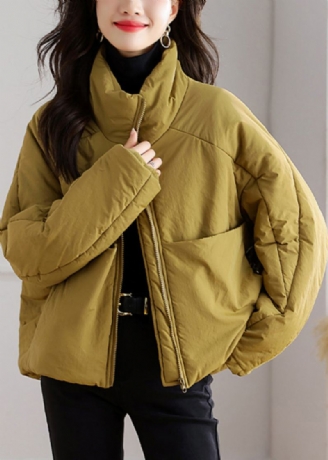 Parka D'hiver Jaune En Patchwork Avec Poches Zippées De Grande Taille