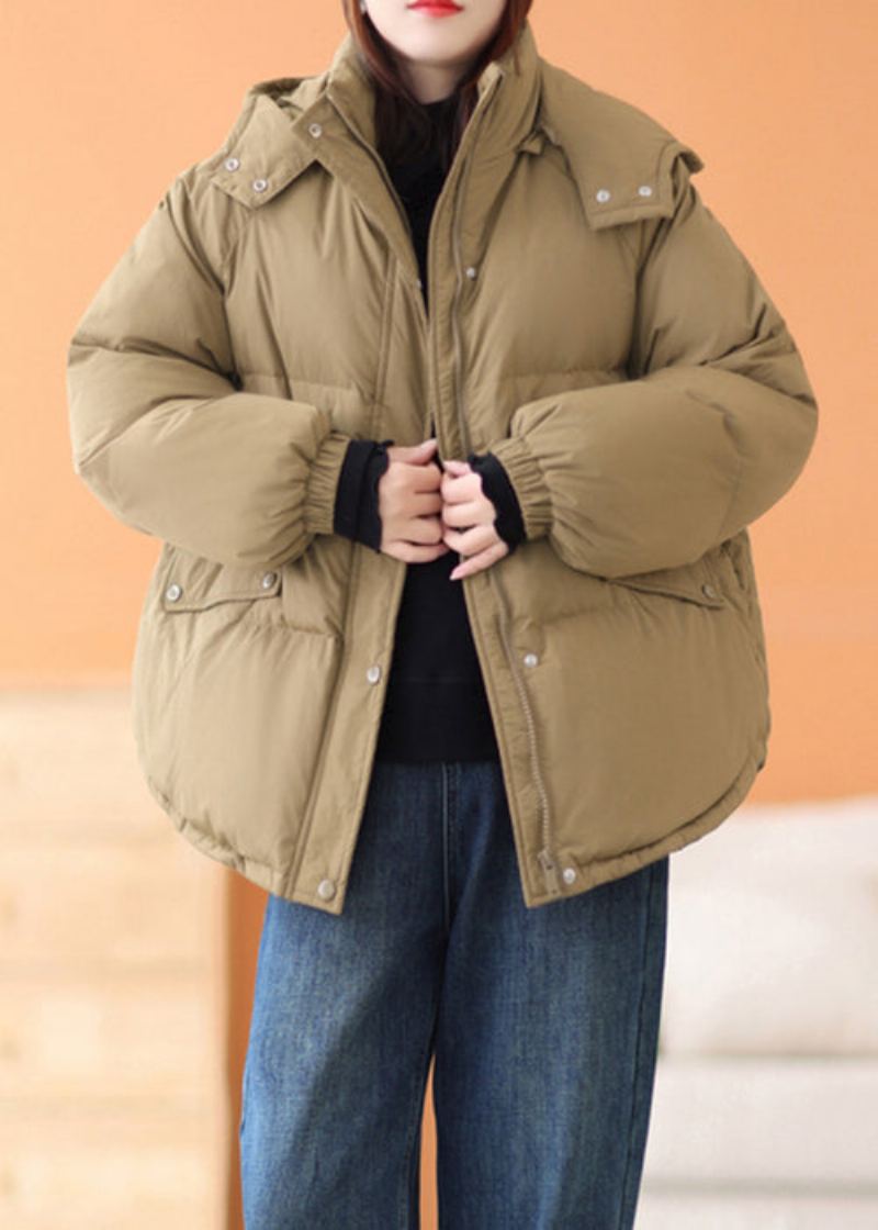 Parka D'hiver Remplie De Coton Avec Poches Zippées À Capuche Et Grande Taille - Doudounes femmes