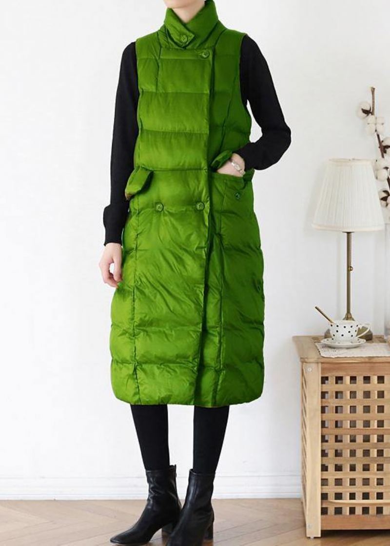 Parka D'hiver Vert Fin À L'arrière Vêtements Grande Taille Veste À Col Montant D'extérieur Sans Manches