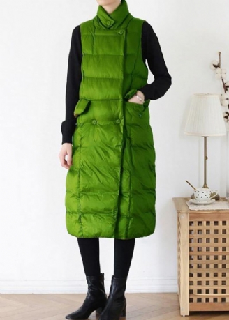 Parka D'hiver Vert Fin À L'arrière Vêtements Grande Taille Veste À Col Montant D'extérieur Sans Manches