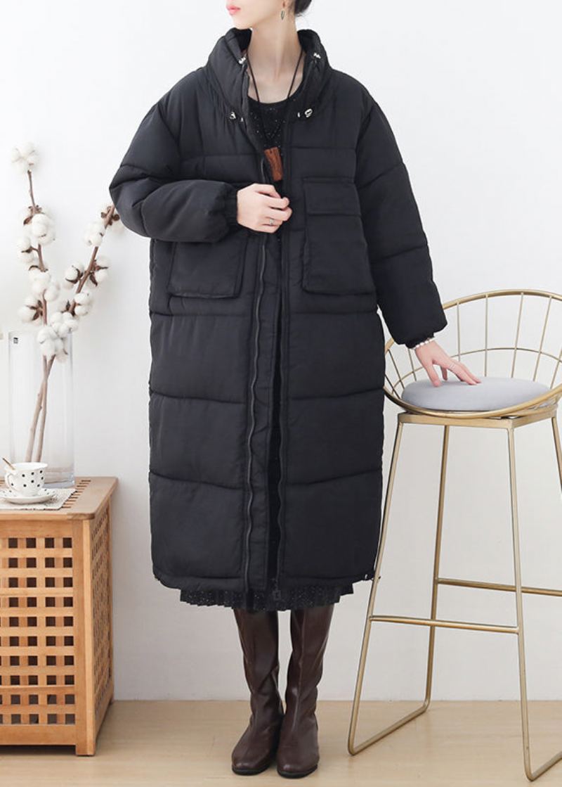 Parka Longue Épaisse Noire À Col Montant Et Fermeture Éclair Grande Taille Hiver