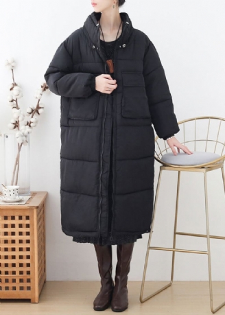 Parka Longue Épaisse Noire À Col Montant Et Fermeture Éclair Grande Taille Hiver