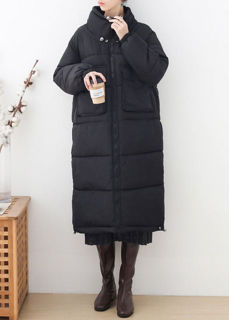 Parka Longue Épaisse Noire À Col Montant Et Fermeture Éclair Grande Taille Hiver - Noir