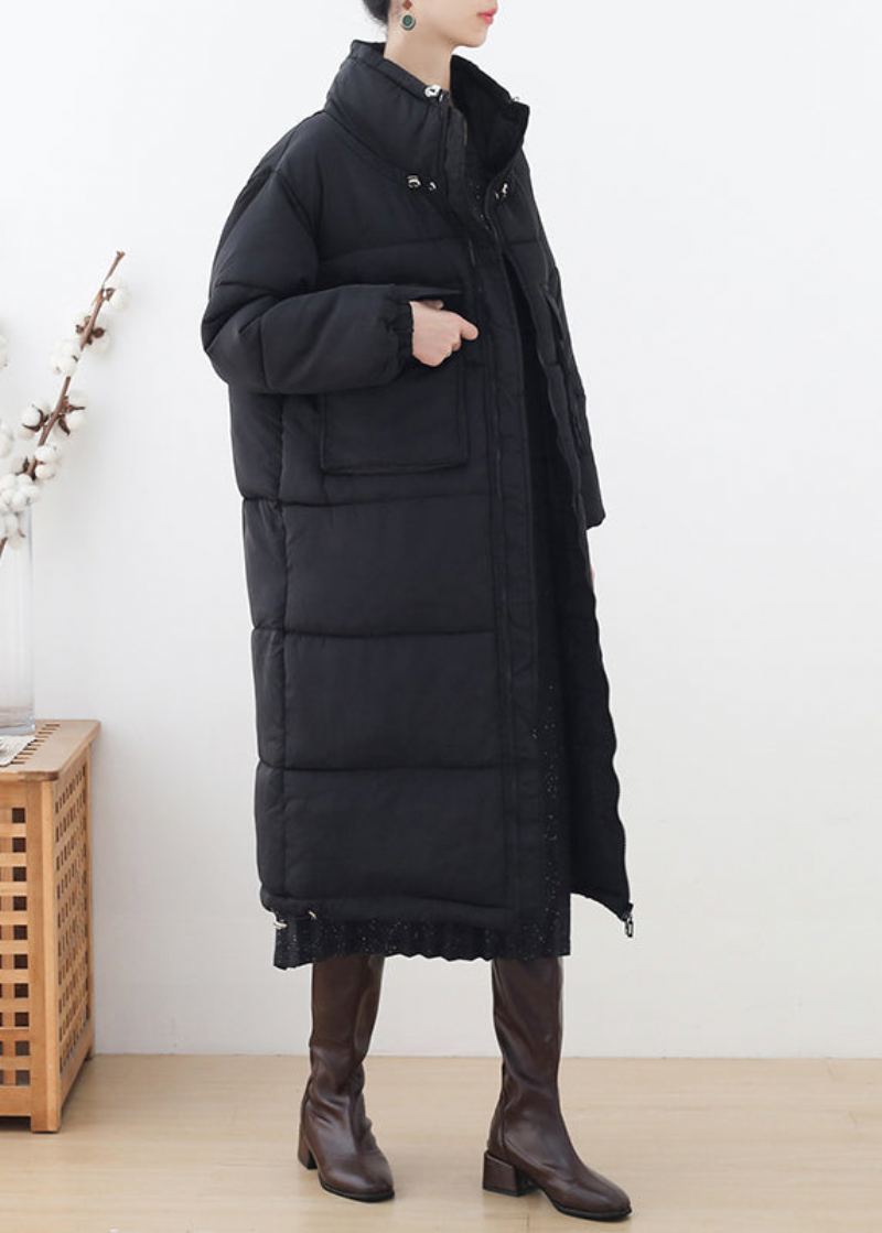 Parka Longue Épaisse Noire À Col Montant Et Fermeture Éclair Grande Taille Hiver - Noir