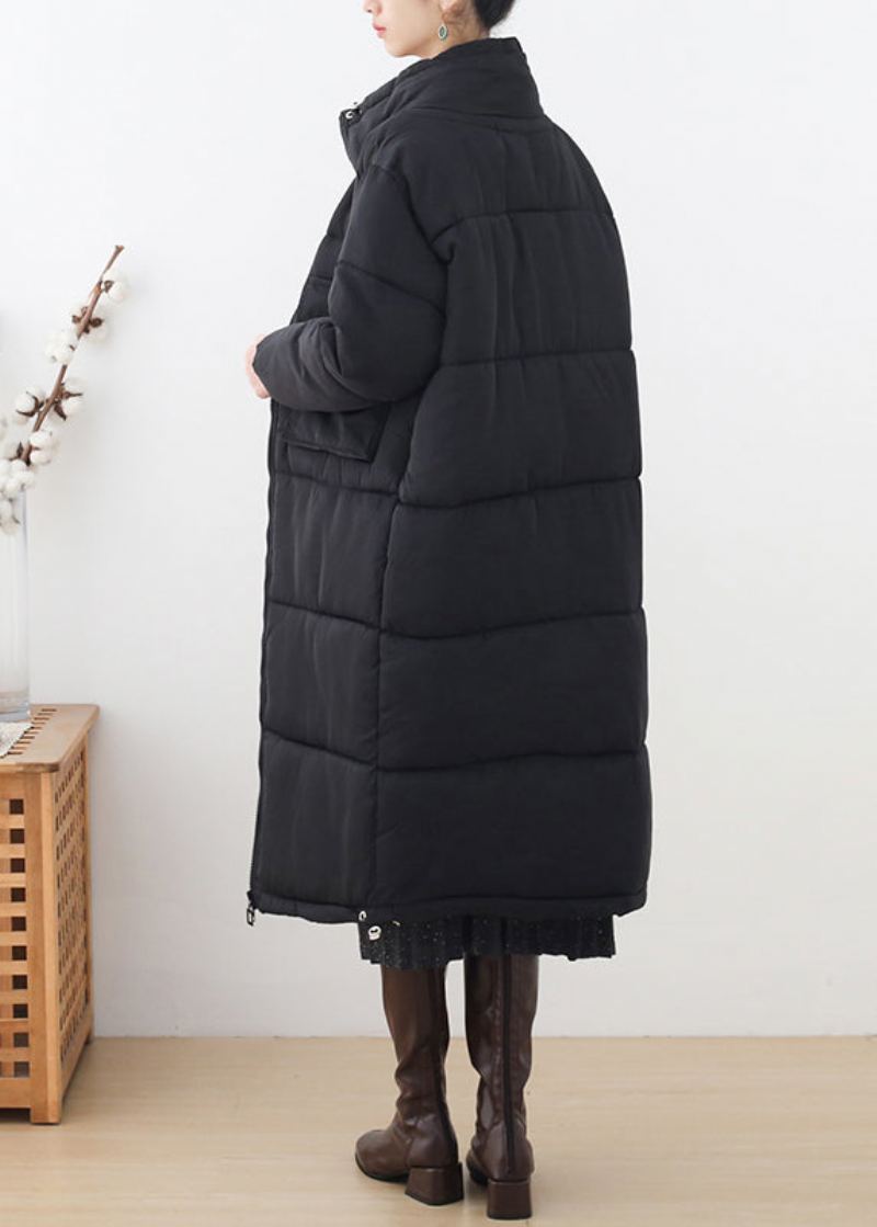 Parka Longue Épaisse Noire À Col Montant Et Fermeture Éclair Grande Taille Hiver - Noir