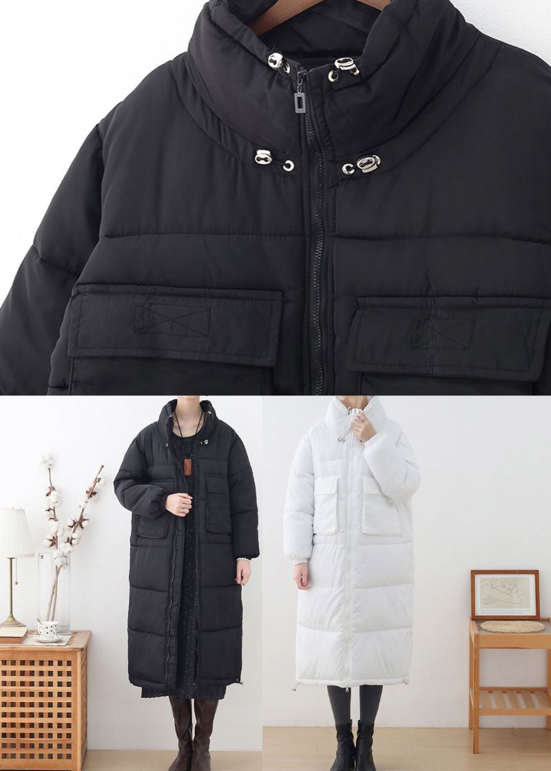 Parka Longue Épaisse Noire À Col Montant Et Fermeture Éclair Grande Taille Hiver - Noir