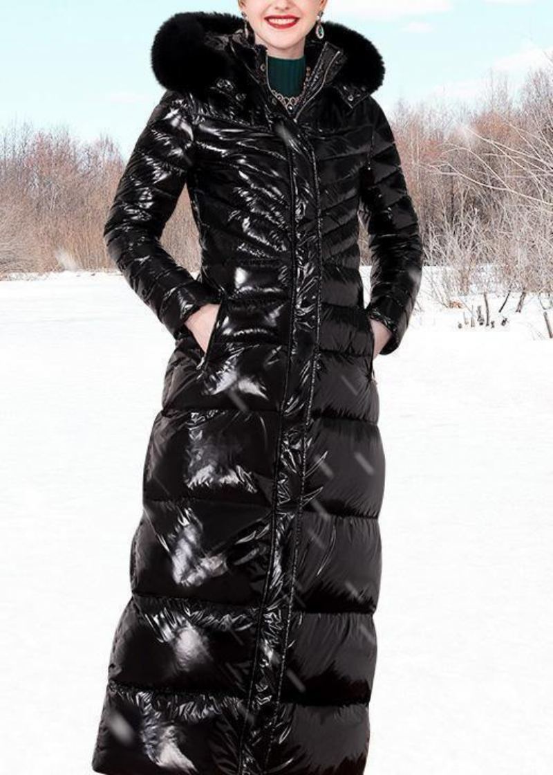 Parka De Luxe À Capuche Pour Femme Grande Taille Veste À Col En Fourrure Noire Manteau En Duvet De Canard