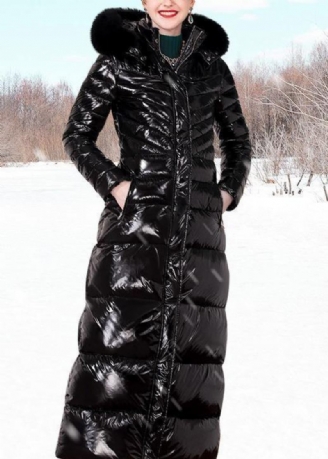 Parka De Luxe À Capuche Pour Femme Grande Taille Veste À Col En Fourrure Noire Manteau En Duvet De Canard