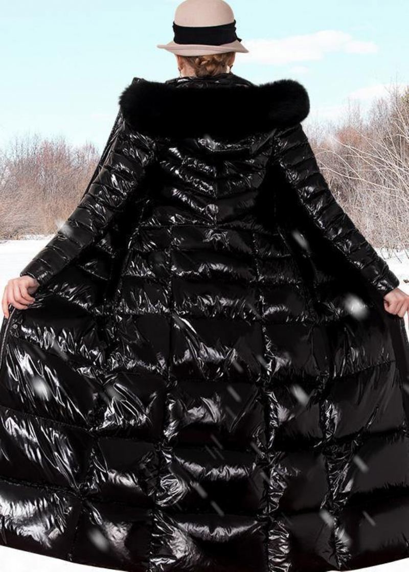 Parka De Luxe À Capuche Pour Femme Grande Taille Veste À Col En Fourrure Noire Manteau En Duvet De Canard - Doudounes femmes