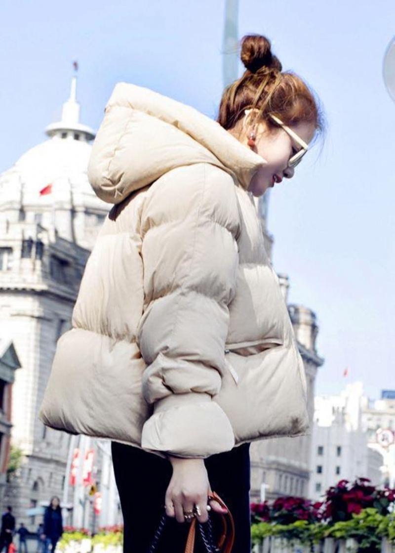 Parka De Luxe Grande Taille Pour Femme Manteau Beige À Capuche Épais En Duvet De Canard - Beige